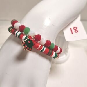 Cb3-18 CHRISTMAS STACKING 2 BRACELET SET charm adjustable